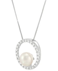 Grown With Love Cultured Freshwater Pearl (8mm) & Lab Grown Diamond (1/2 ct. t.w.) Open Circle 18" Pendant Necklace in 14k White Gold