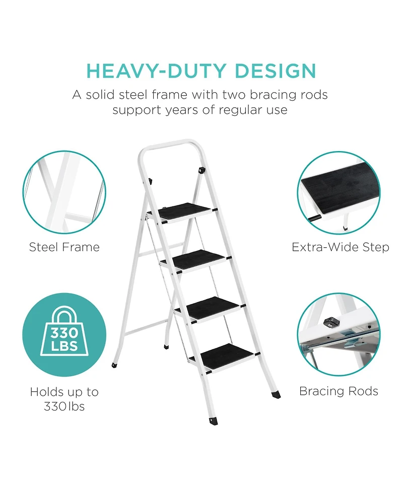 Best Choice Products 4-Step Portable Folding Steel Ladder w/ Hand Rail, Wide Platform Steps, 330lbs Capacity