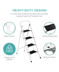 Best Choice Products 4-Step Portable Folding Steel Ladder w/ Hand Rail, Wide Platform Steps, 330lbs Capacity
