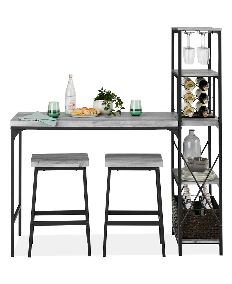 Best Choice Products 3-Piece Bar Height Dining Set w/ Bottle Rack, Glass Storage, 5 Shelves