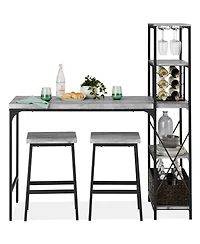 Best Choice Products 3-Piece Bar Height Dining Set w/ Bottle Rack, Glass Storage, 5 Shelves