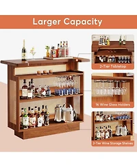 Tribesigns Rattan Home Bar Unit, Farmhouse 4-Tier Bar Table with 4 Stemware Racks and Heightened Base, Caramel Brown
