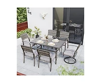 Pamapic 7-Piece Patio Dining Set for 6 with Green Cushion 4 Dining Chairs and 2 Swivel Rockers
