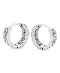 Bling Jewelry Cutout European Greek Key Design Huggie Hoop Earrings .925 Sterling Silver Hinged Diameter 0.65 Inch