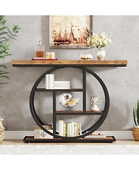 Tribesigns 41.3" Console Table, Industrial 4-Tier Sofa Table Entryway Table with Circle Base, Narrow Wood Accent Tables with Storage Shelves for Livin