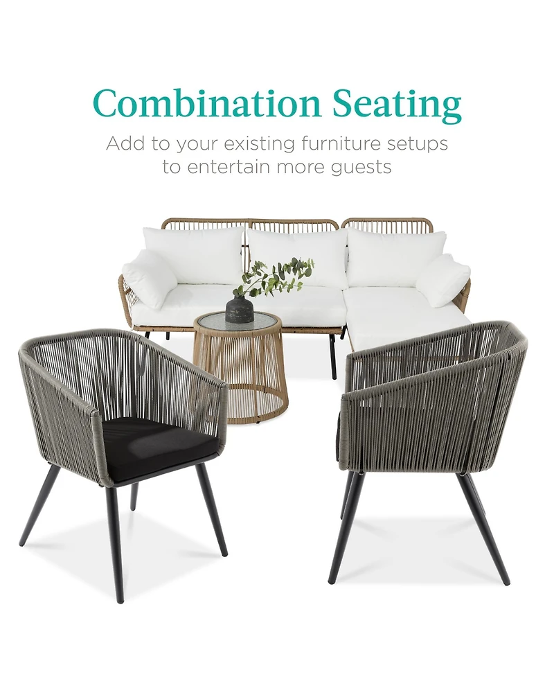 Best Choice Products Set of 2 Indoor Outdoor Patio Dining Chairs Woven Wicker Seating Set 250lb Capacity - Gray/Black