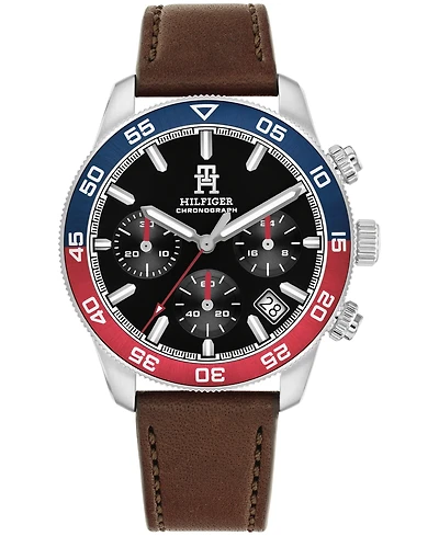 Tommy Hilfiger Men's Chronograph Brown Leather Strap Watch 41mm