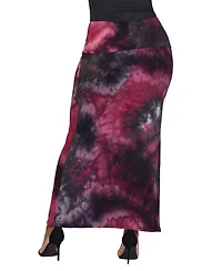 24seven Comfort Apparel Plus Fold Over Waist Printed Maxi Skirt