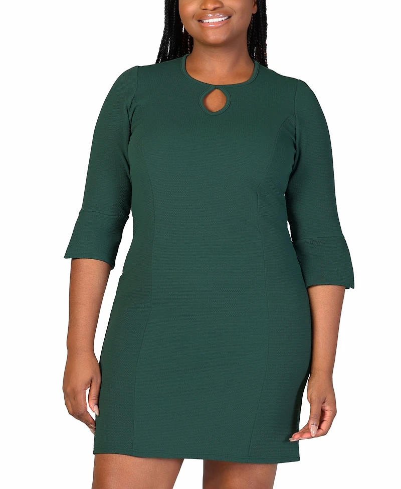 24seven Comfort Apparel Plus Three Quarter Sleeve Mini Dress