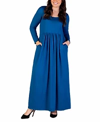 24seven Comfort Apparel Plus Long Sleeve Maxi Dress with Pockets