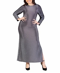 24seven Comfort Apparel Plus Long Sleeve Shimmery Maxi Dress