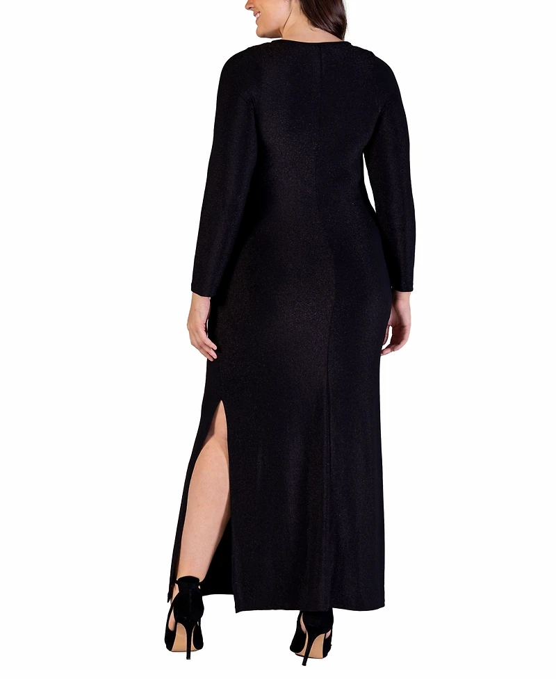 24seven Comfort Apparel Plus Long Sleeve Shimmery Maxi Dress