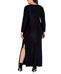 24seven Comfort Apparel Plus Long Sleeve Shimmery Maxi Dress