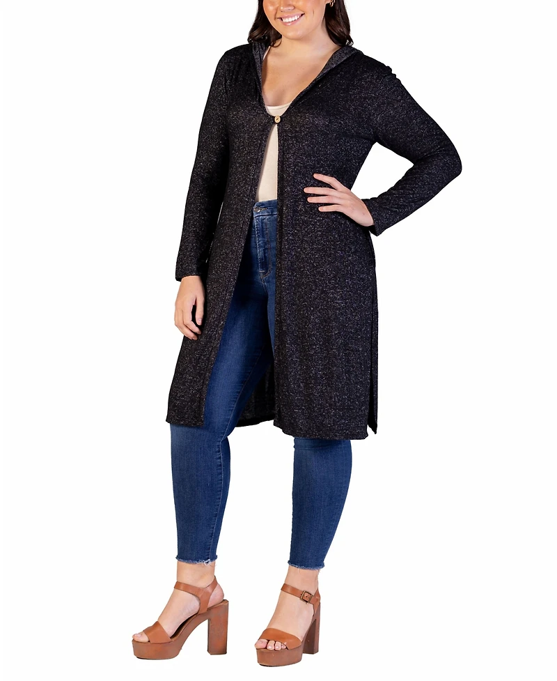 24seven Comfort Apparel Plus Knee Length Hooded Cardigan Sweater