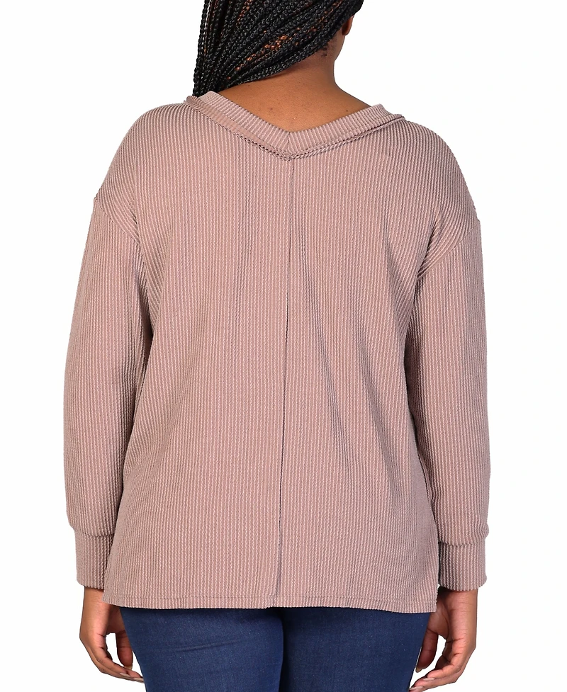24seven Comfort Apparel Plus Size Fit Ribbed Knit V-Neck Top