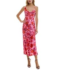 Crystal Doll Juniors' Strappy Floral Satin Maxi Dress
