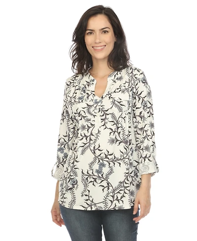 White Mark Women's Paisley Button Front Tunic Top