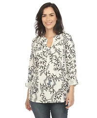 White Mark Women's Paisley Button Front Tunic Top