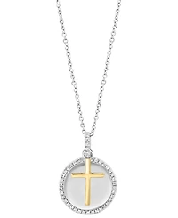 Effy Diamond Disc & Cross Two Charm 18" Pendant Necklace (1/4 ct. t.w.) in Sterling Silver & Gold-Plate