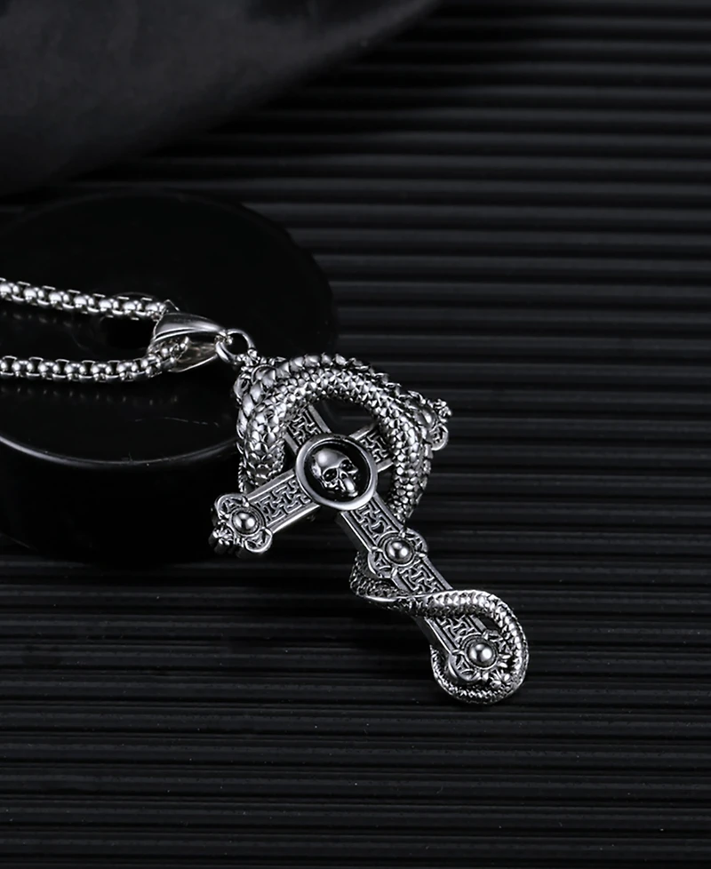 Rhona Sutton Silver Gothic Cross Stainless Steel Pendant Necklace
