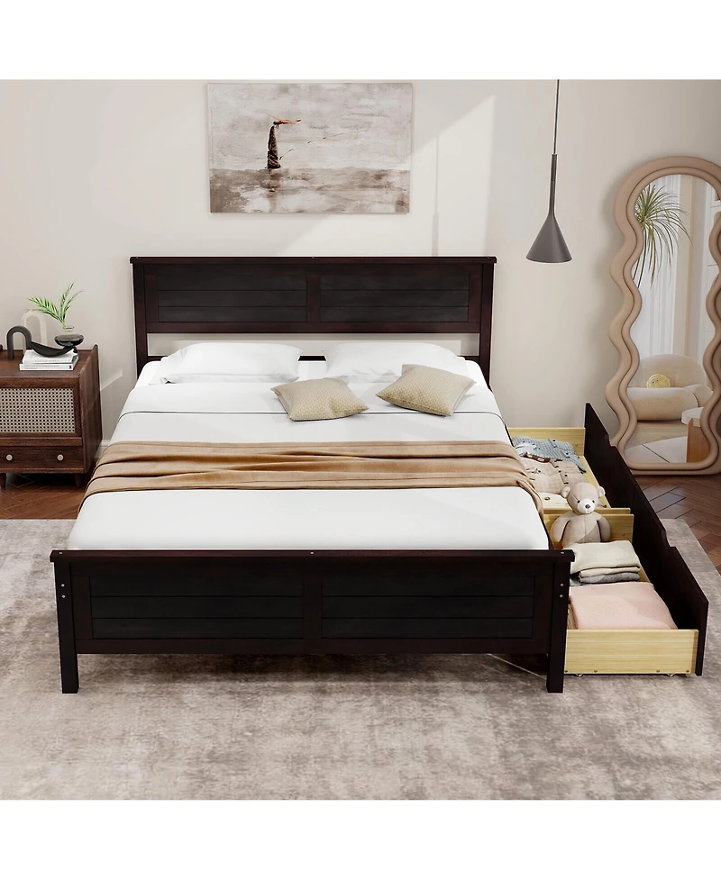 Gymax Full Size Wooden Bed Frame with 2 Storage Drawers & Under-bed Storage Espresso