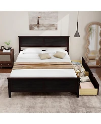 Gymax Full Size Wooden Bed Frame with 2 Storage Drawers & Under-bed Storage Espresso
