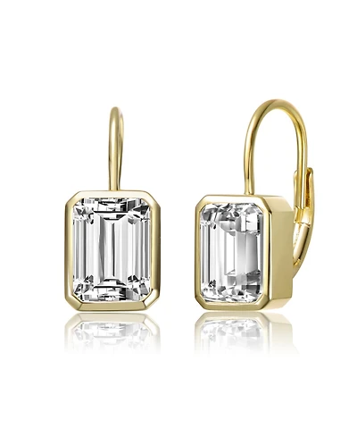 Sterling Silver Cubic Zirconia Baguette Drop Wire Back Earrings White Gold Plated or 14k