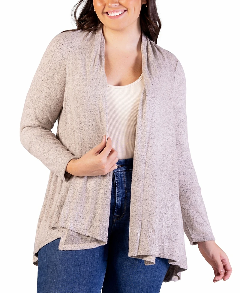 24seven Comfort Apparel Plus Size Open Front Long Sleeve Cardigan Sweater