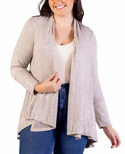 24seven Comfort Apparel Plus Size Open Front Long Sleeve Cardigan Sweater