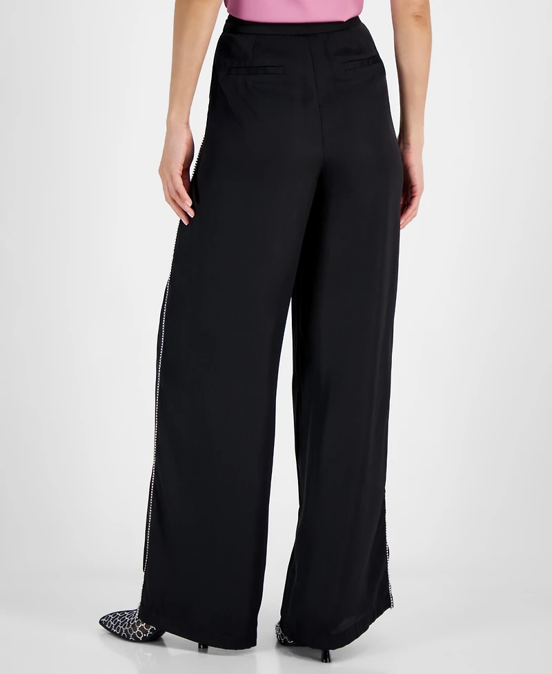 I.n.c. International Concepts Women's High-Rise Rhinestone-Trim Wide-Leg Pants, Created for Macy's