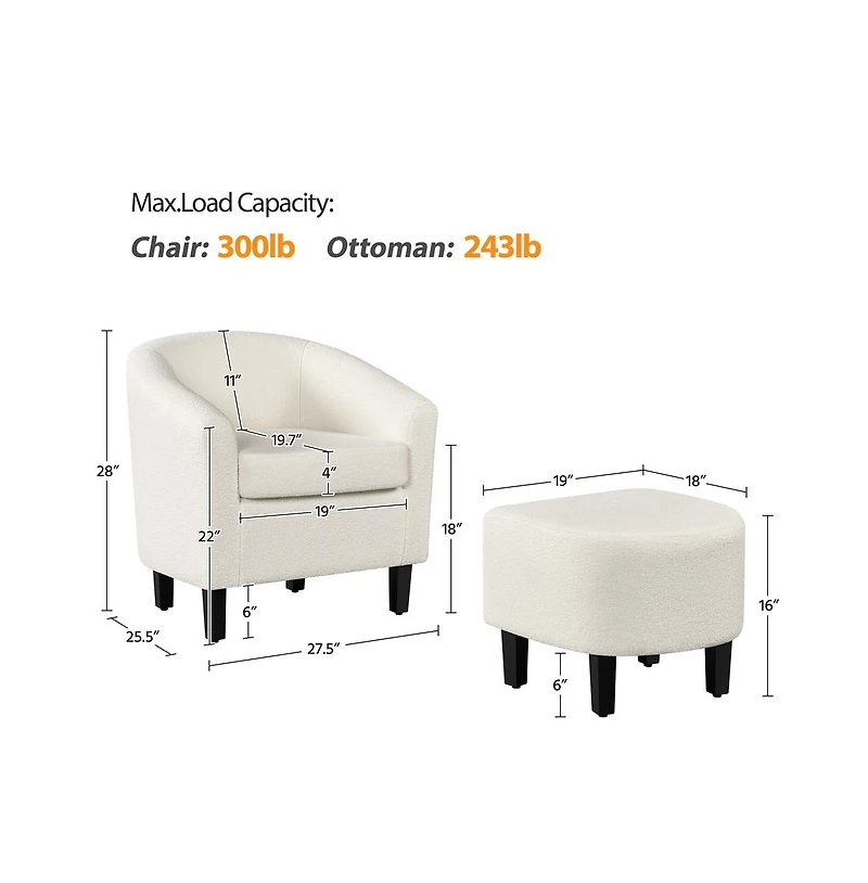 Yaheetech Contemporary Boucle Club Chair and Ottoman Set