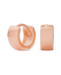 Bling Jewelry Simple Basic Wide Huggie Hoop Earrings Rose Gold Plated .925 Sterling Silver Polished Flat Hinge