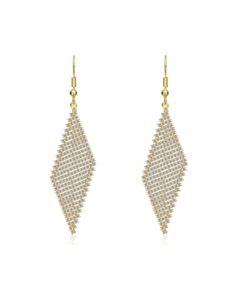 Sterling Silver 14K Gold Plated with White Cubic Zirconia Mesh Dangle Drop Earrings