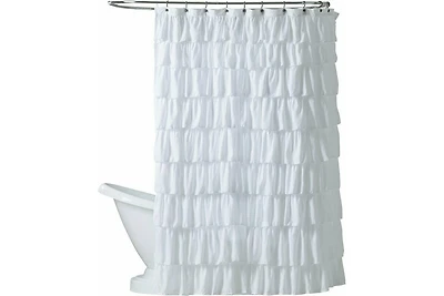 Kate Aurora Shabby Chic Style White Crushed Ruffle Fabric Shower Curtain - Standard Size
