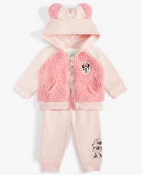 Disney Baby Girls Minnie Mouse Hooded Jacket, Bodysuit & Pants Set