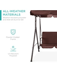 Best Choice Products 2-Person Outdoor Large Convertible Canopy Swing Glider Lounge Chair w/ Removable Cushions