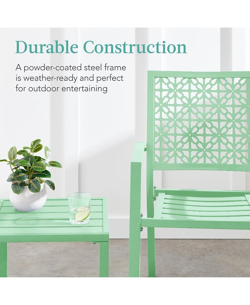 Best Choice Products 3-Piece Stackable Patio Bistro Set, Outdoor Chat Furniture w/ 2 Chairs, Table