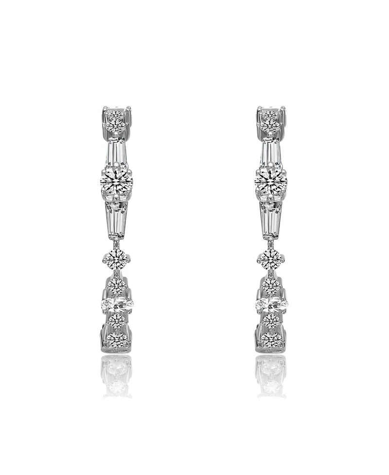 Sterling Silver Cubic Zirconia C-Hoop Earrings in White Gold Plated or 14K Gold Plated