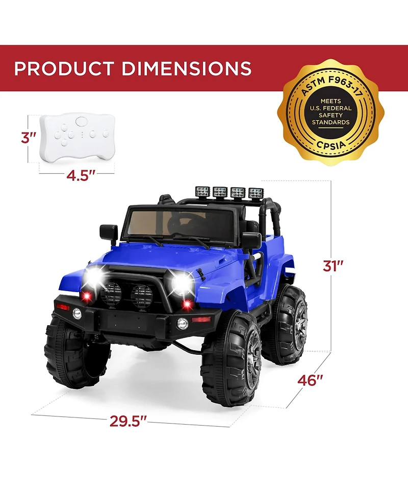 Best Choice Products 12V Kids Ride On Truck Car w/ Remote Control, Spring Suspension, Bluetooth, Led Lights