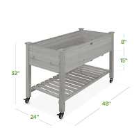 Best Choice Products Raised Garden Bed 48x23x32in Wood Mobile Elevated Planter w/ Wheel Locks, Shelf, Liner