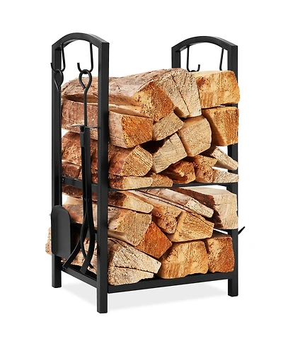 Best Choice Products 5-Piece Firewood Log Rack Holder Tools Set for Fireplace w/ Hook, Broom, Shovel, Tongs