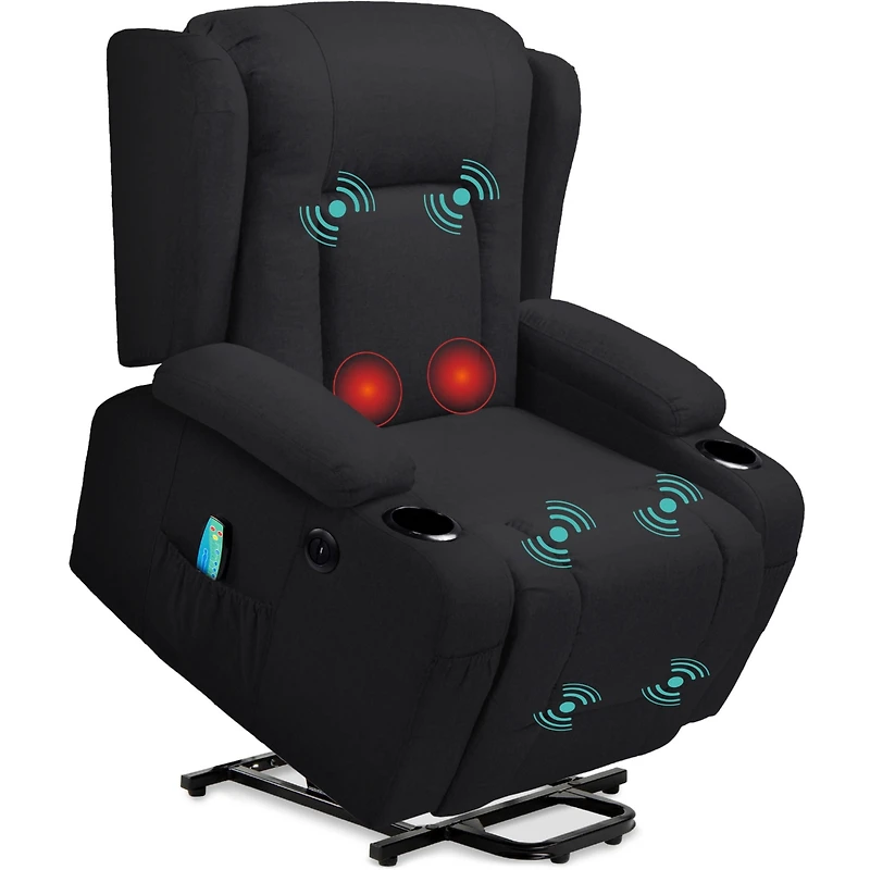 Best Choice Products Electric Power Lift Linen Recliner Massage Chair Furniture w/ Usb Port, Heat, Cupholders