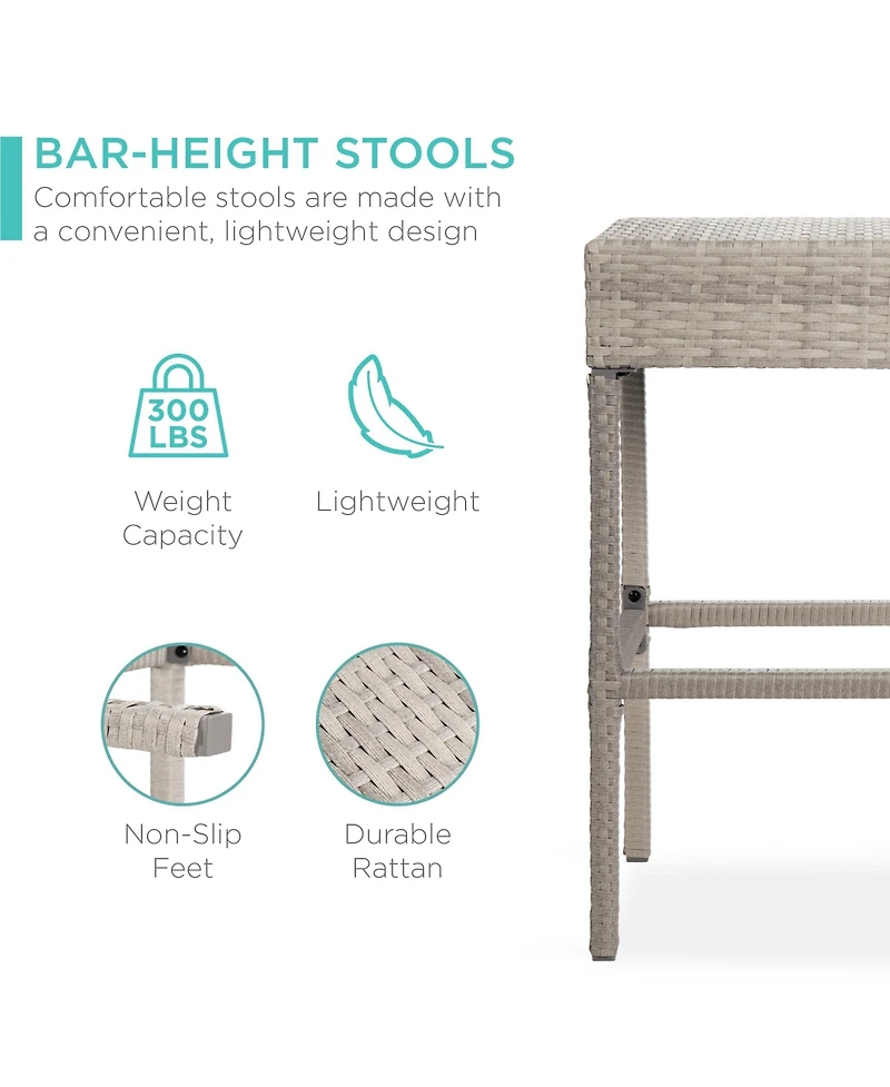 Best Choice Products 5-Piece Patio Wicker Bar Set w/ Built-In Bottle Opener, Hidden Storage Shelf, 4 Stools