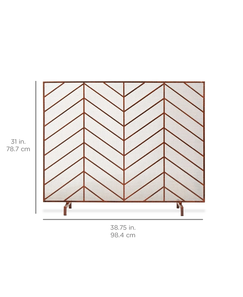 Best Choice Products 38x31in Single Panel Handcrafted Iron Chevron Fireplace Screen w/ Distressed Finish