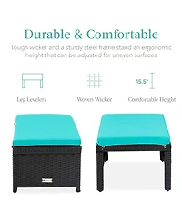 Best Choice Products Set of 2 Multipurpose Patio Wicker Ottomans w/ Removable Cushions, Steel Frame