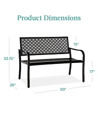 Best Choice Products Indoor Outdoor Steel Garden Bench w/ Geometric Backrest