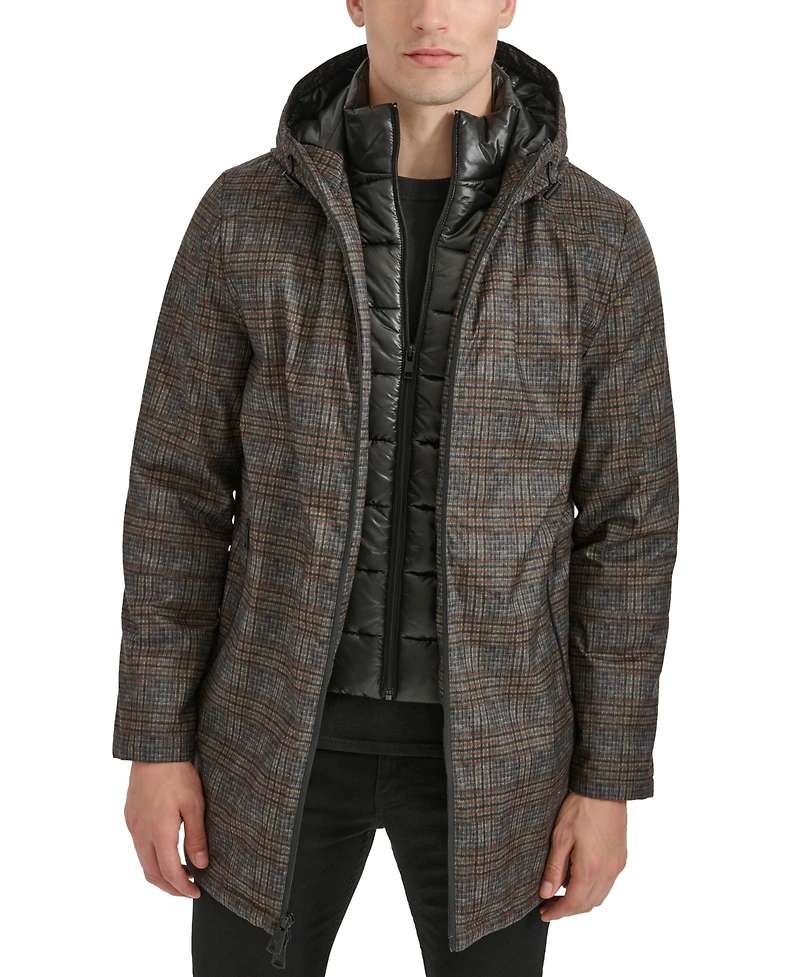 Kenneth Cole Men's Water-Resistant Hooded Stadium Coat with Removable Puffer Bib