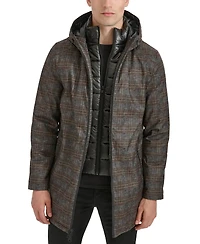 Kenneth Cole Men's Water-Resistant Hooded Stadium Coat with Removable Puffer Bib