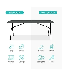 Best Choice Products 6ft Plastic Folding Table, Indoor Outdoor Heavy Duty Portable w/ Handle, Lock