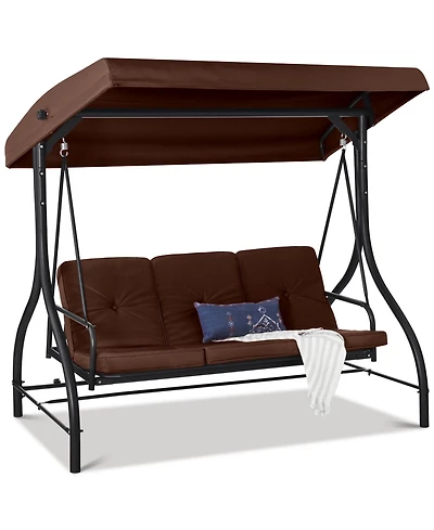 Best Choice Products 3-Seat Outdoor Converting Canopy Swing Glider Patio Hammock w/ Removable Cushions